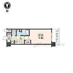 ソルテラス京都JUJO薫 2階1Kの間取り