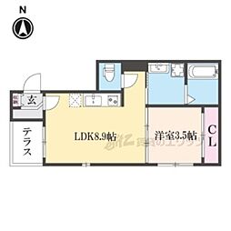近鉄京都線 十条駅 徒歩4分の賃貸アパート 1階1LDKの間取り