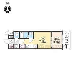 京都市営烏丸線 十条駅 徒歩4分の賃貸マンション 3階1DKの間取り