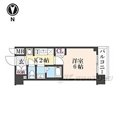 京都市営烏丸線 十条駅 徒歩4分の賃貸マンション 4階1Kの間取り