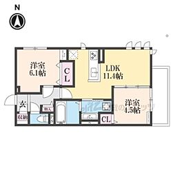 Ｂｅｌｌ　ｓｏａｒ 1階2LDKの間取り