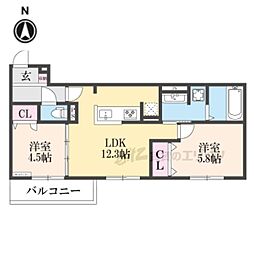 京都市伏見区下鳥羽西柳長町アパート 2LDKの間取図画像