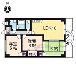 JR東海道・山陽本線 長岡京駅 徒歩30分の賃貸マンション 3階3LDKの間取り