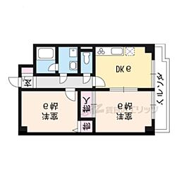 コモド長岡京 2階2DKの間取り