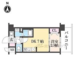 ソルテラス京都勧進橋PARK SIDE 2階1DKの間取り