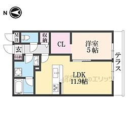 京都地下鉄東西線 醍醐駅 徒歩2分の賃貸アパート 1階1LDKの間取り