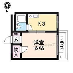 パープルハイツ 1Kの間取図画像