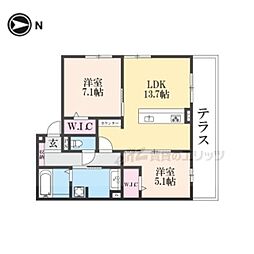 京都市伏見区桃山筑前台町アパート 2LDKの間取図画像