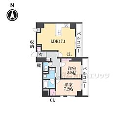 グランドムール伏見桃山 2LDKの間取図画像