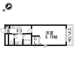 アムール西京極 1Kの間取図画像