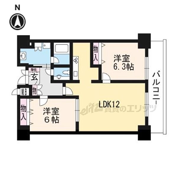 京都府京都市上京区新烏丸通下切通シ上る新烏丸頭町(賃貸マンション2LDK・7階・63.41㎡)の写真 その2