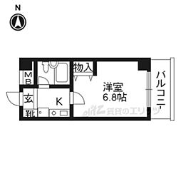 叡山電鉄叡山本線 元田中駅 徒歩1分の賃貸マンション 4階1Kの間取り