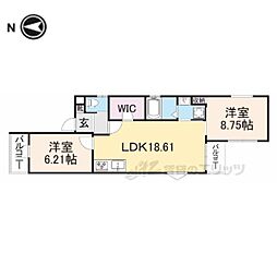 叡山電鉄叡山本線 元田中駅 徒歩4分の賃貸アパート 3階2LDKの間取り