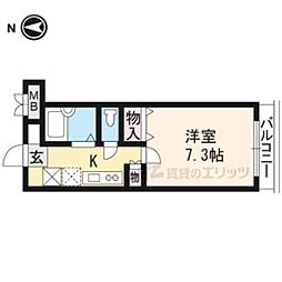 ミーティス衣笠 2階1Kの間取り