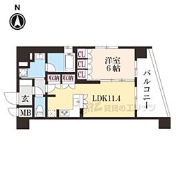リーガル京都西陣II 2階1LDKの間取り