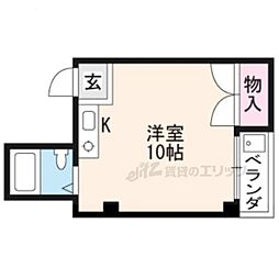 京福電気鉄道北野線 北野白梅町駅 徒歩20分の賃貸マンション 2階ワンルームの間取り