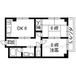 JR山陰本線 二条駅 バス22分 大宮大門町下車 徒歩3分の賃貸マンション 2階2DKの間取り