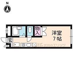 JR山陰本線 円町駅 徒歩8分の賃貸アパート 2階ワンルームの間取り