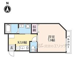 ＹＵＭＡＲＩＮ7吉田京大南 202 2階1Kの間取り