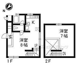京都市営烏丸線 松ヶ崎駅 徒歩12分の賃貸マンション 2階1Kの間取り
