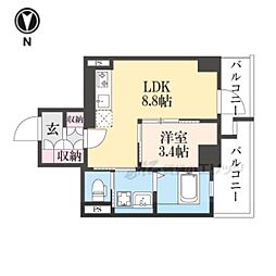ジオエント四条大宮 1LDKの間取図画像