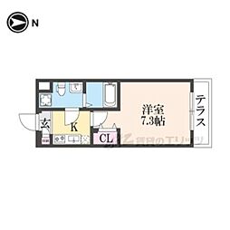 D.Clarest CREST TAPP 二条 1Kの間取図画像