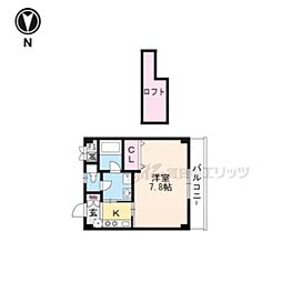 アベニール出町柳 1Kの間取図画像