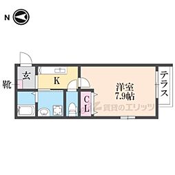 エスポワール北山 1Kの間取図画像