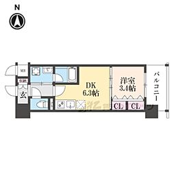 リシュドール梅小路 1DKの間取図画像