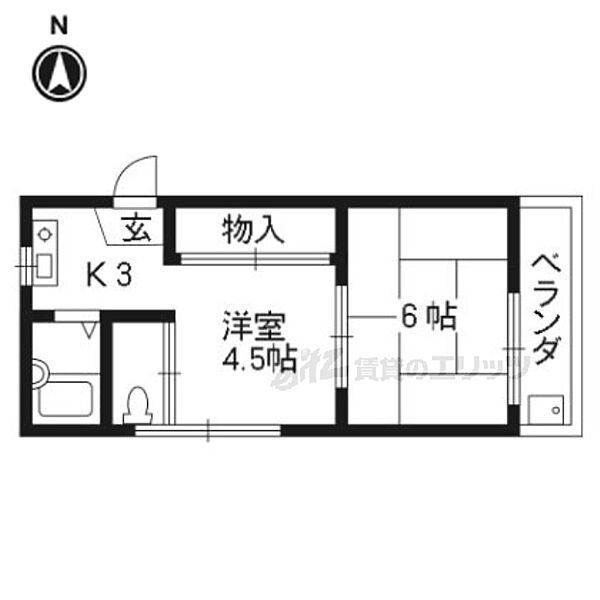 野元ハイツ 306｜京都府京都市右京区太秦野元町(賃貸マンション2K・3階・27.54㎡)の写真 その2