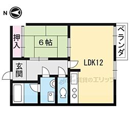 JR山陰本線 太秦駅 徒歩10分の賃貸マンション 1階1LDKの間取り