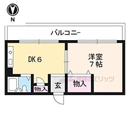 うずまさハイツ 4階1DKの間取り