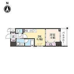 JR山陰本線 円町駅 徒歩2分の賃貸マンション 2階1DKの間取り