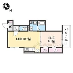 ＧＲＡＭＭ桂北滝川Ｃ棟 2階1LDKの間取り