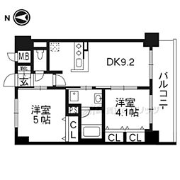 エステムプラザ京都聚楽第雅邸 5階2DKの間取り