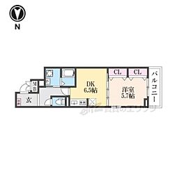 梅津東構口町アパート 3階1DKの間取り