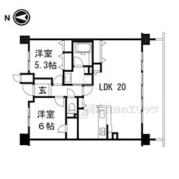 パデシオン京都七条ミッドパーク 4階2LDKの間取り