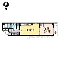 京都市営烏丸線 五条駅 徒歩10分の賃貸マンション 2階1LDKの間取り