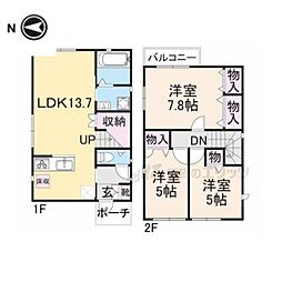 阪急京都本線 西院駅 徒歩6分の賃貸一戸建て 2階3LDKの間取り