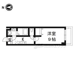 エリーフラッツ桂南 1Kの間取図画像
