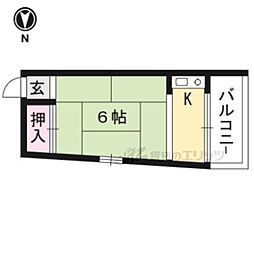京阪本線 神宮丸太町駅 徒歩16分の賃貸アパート 2階1Kの間取り