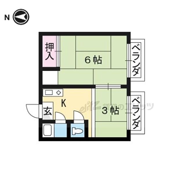 松扇荘I 207｜京都府京都市左京区修学院山ノ鼻町(賃貸マンション2K・2階・22.00㎡)の写真 その2