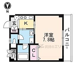 アベニール出町柳 2階1Kの間取り