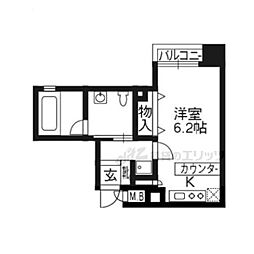 阪急京都本線 烏丸駅 徒歩5分の賃貸マンション 6階ワンルームの間取り