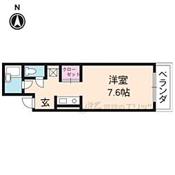 京福電気鉄道北野線 北野白梅町駅 徒歩15分の賃貸マンション 2階ワンルームの間取り