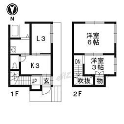 京阪本線 神宮丸太町駅 バス15分 錦林車庫前下車 徒歩2分の賃貸一戸建て 2階3Kの間取り