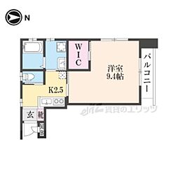 京都市営烏丸線 北大路駅 徒歩17分の賃貸マンション 3階1Kの間取り