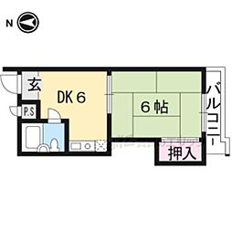 シャトレーヌ葭屋 1DKの間取図画像