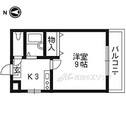 ヴィルラ北白川 1Kの間取図画像