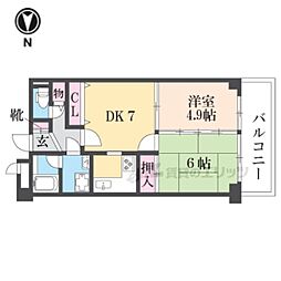 グラン・ドムール新丸太町 2DKの間取図画像